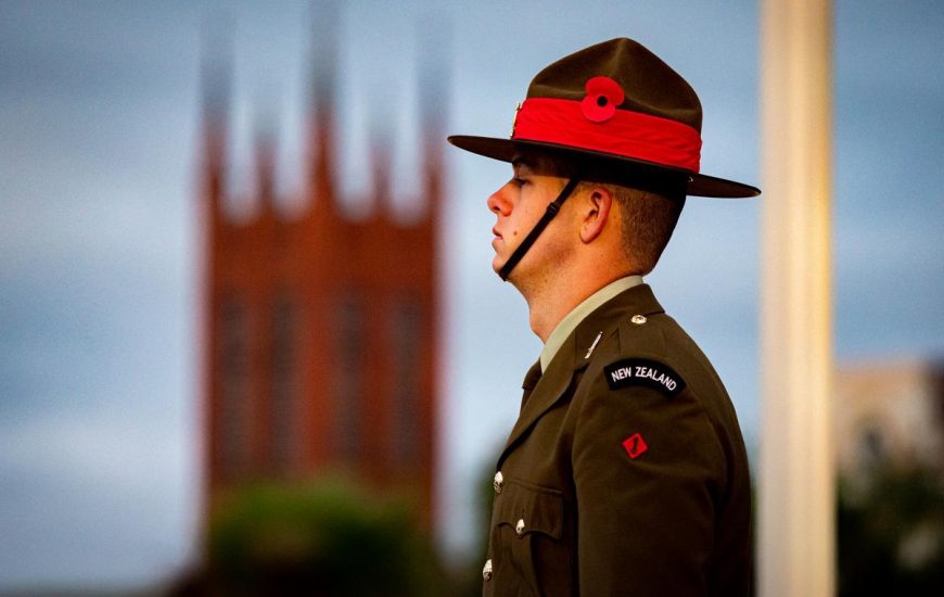 image shows a soldier standing in the sun